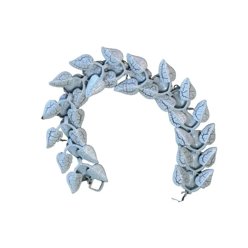 Vintage 1950's Blue and Silver Veined Enameled Articulated Leaf Bracele 7" - Picture 2 of 5